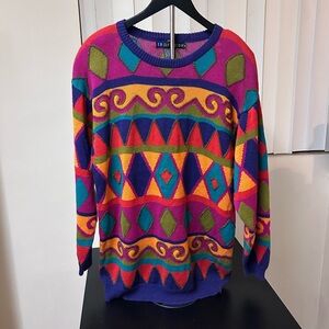 VTG 90s IB Diffusion Sweater Womens Medium Oversized Dopamine Embroidered Knit
